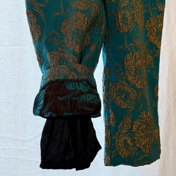NWT Happy x Nature by Kate Hudson Teal & Gold Brocade Puff Sleeve Jumpsuit - Picture 9 of 15